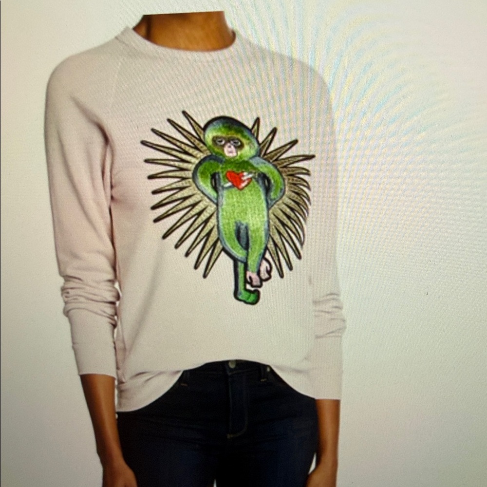 Melissa Masse Light Pink Sweatshirt with embroidered Green Monkey